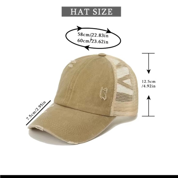 Washed Baseball Cap Distressed Ripped Criss Cross Ponytail Cap - Picture 2 of 4